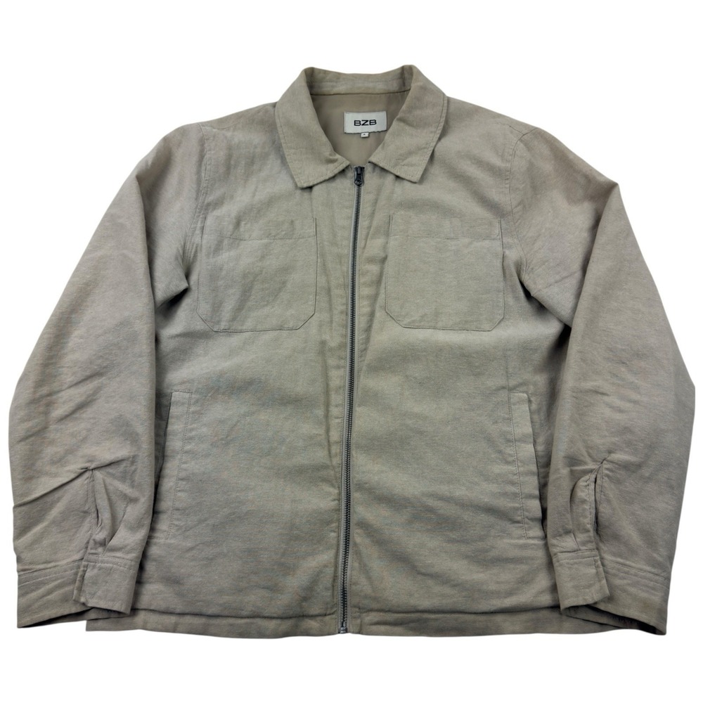 BZB Full‎ Zip Linen Cotton Jacket w/ Polyester Lining Men's Large Beige